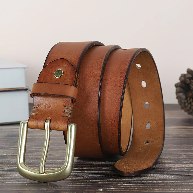 Men's genuine leather business retro first layer cowhide pin buckle belt(3 color)