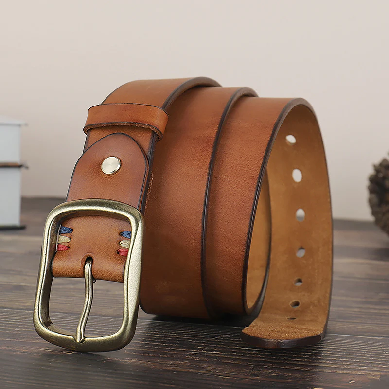 New men's retro first layer cowhide copper buckle pin buckle belt(3 color)