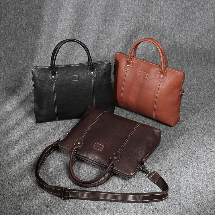 Leather vegetable tanned leather cowhide messenger bag trendy computer bag
