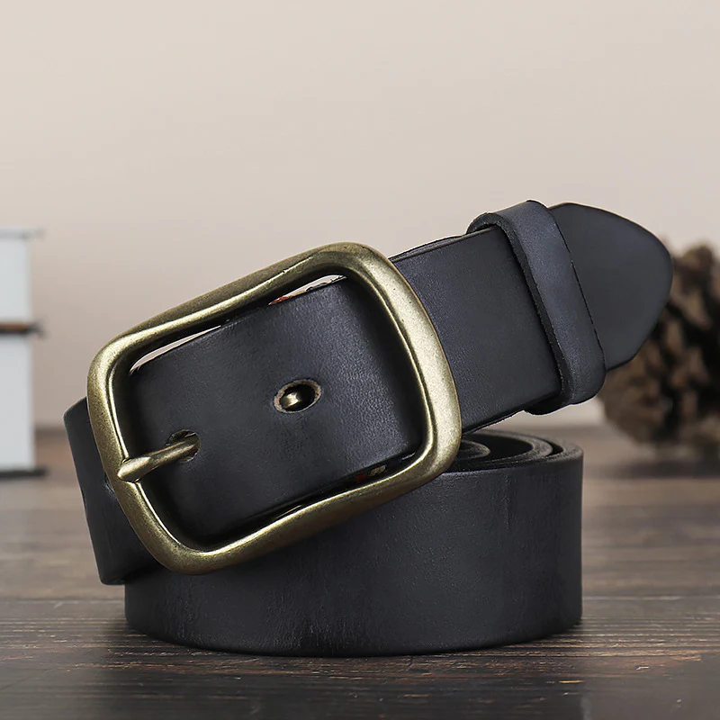 New men's retro first layer cowhide copper buckle pin buckle belt(3 color)
